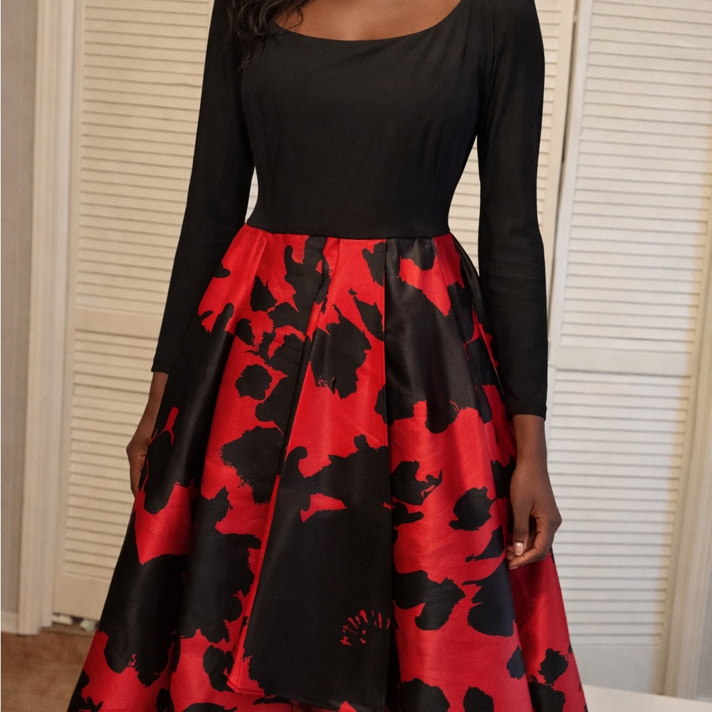 Elegant Black and Red Floral Dress